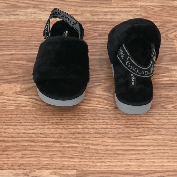 Koolaburra bu UGG Fuzz’n ll Black Faux Fur Slingback Slide Sandals Size 5 NIB - Picture 2 of 8